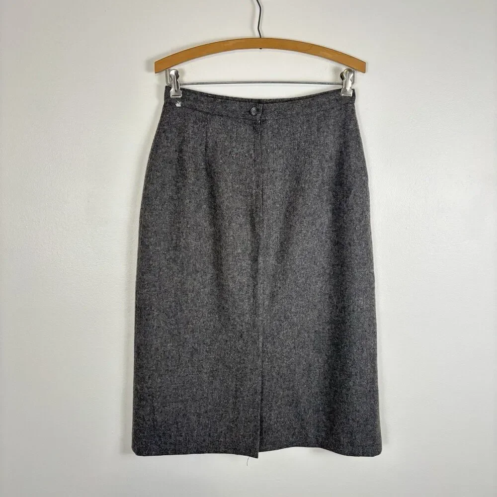 VTG Susan Bradley Womens Woolmark Wool Gray Midi Skirt 28 inch Waist Medium